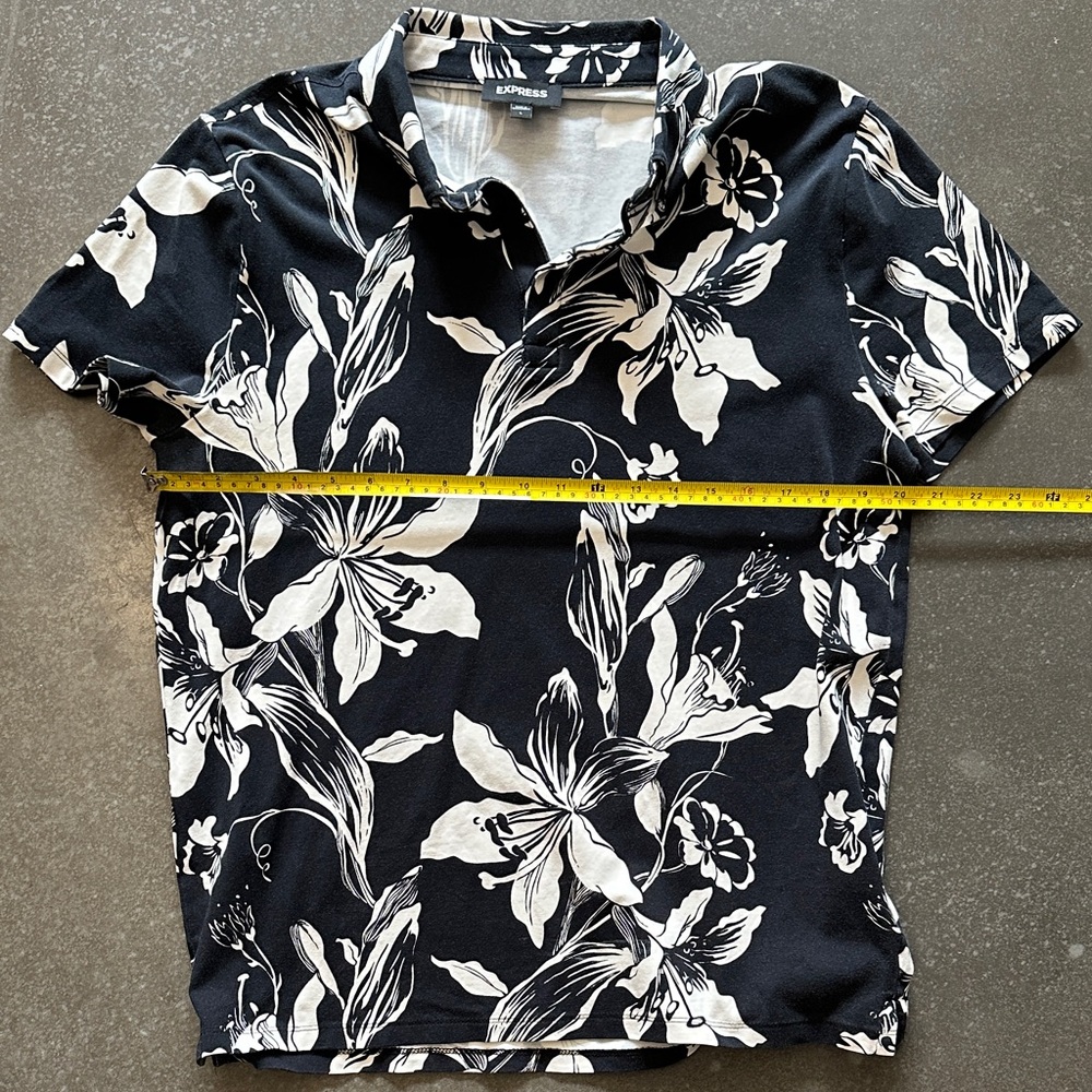 Express Men's Black and White Floral Shirt